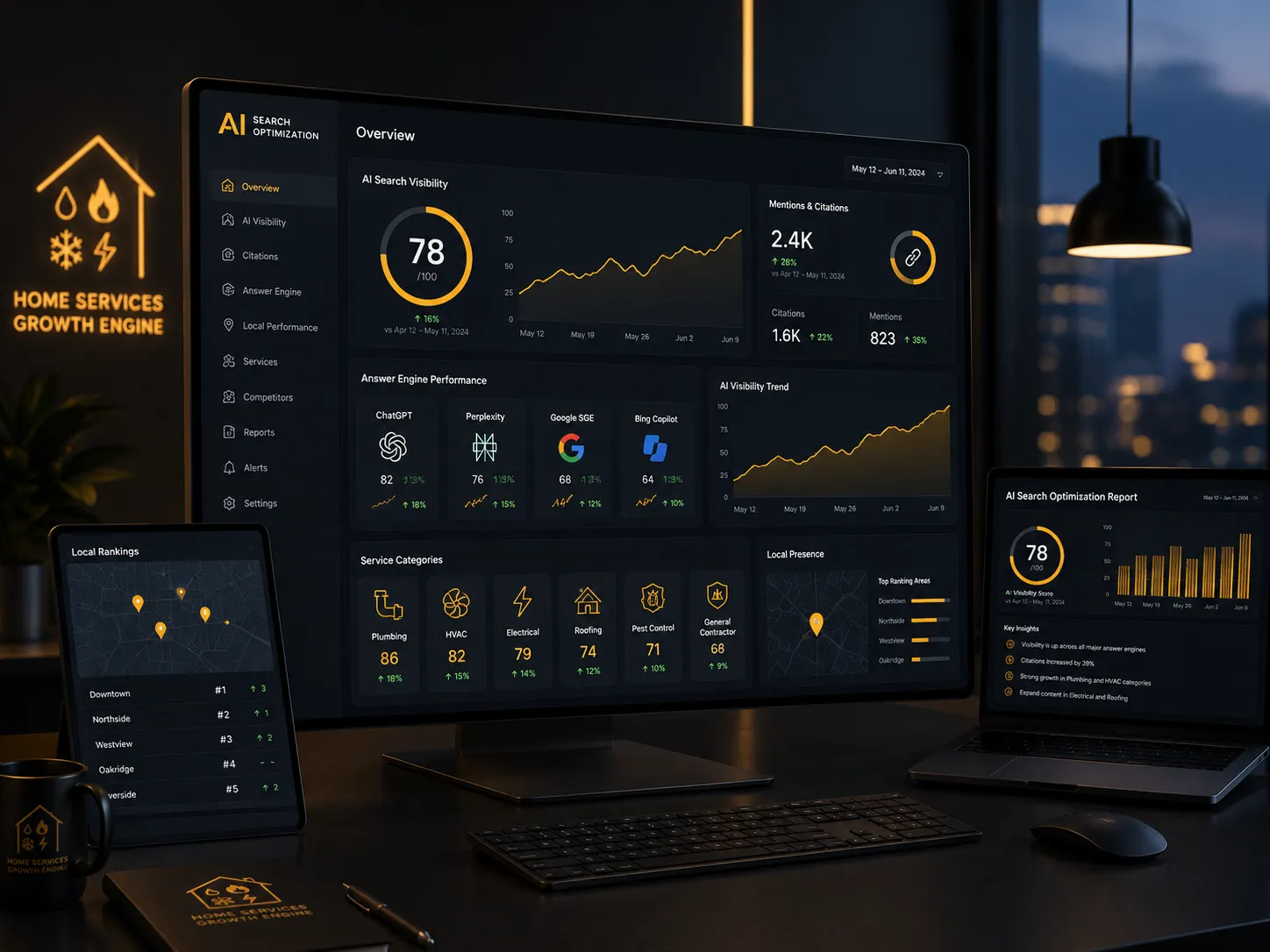 AI search optimization dashboard for home service companies